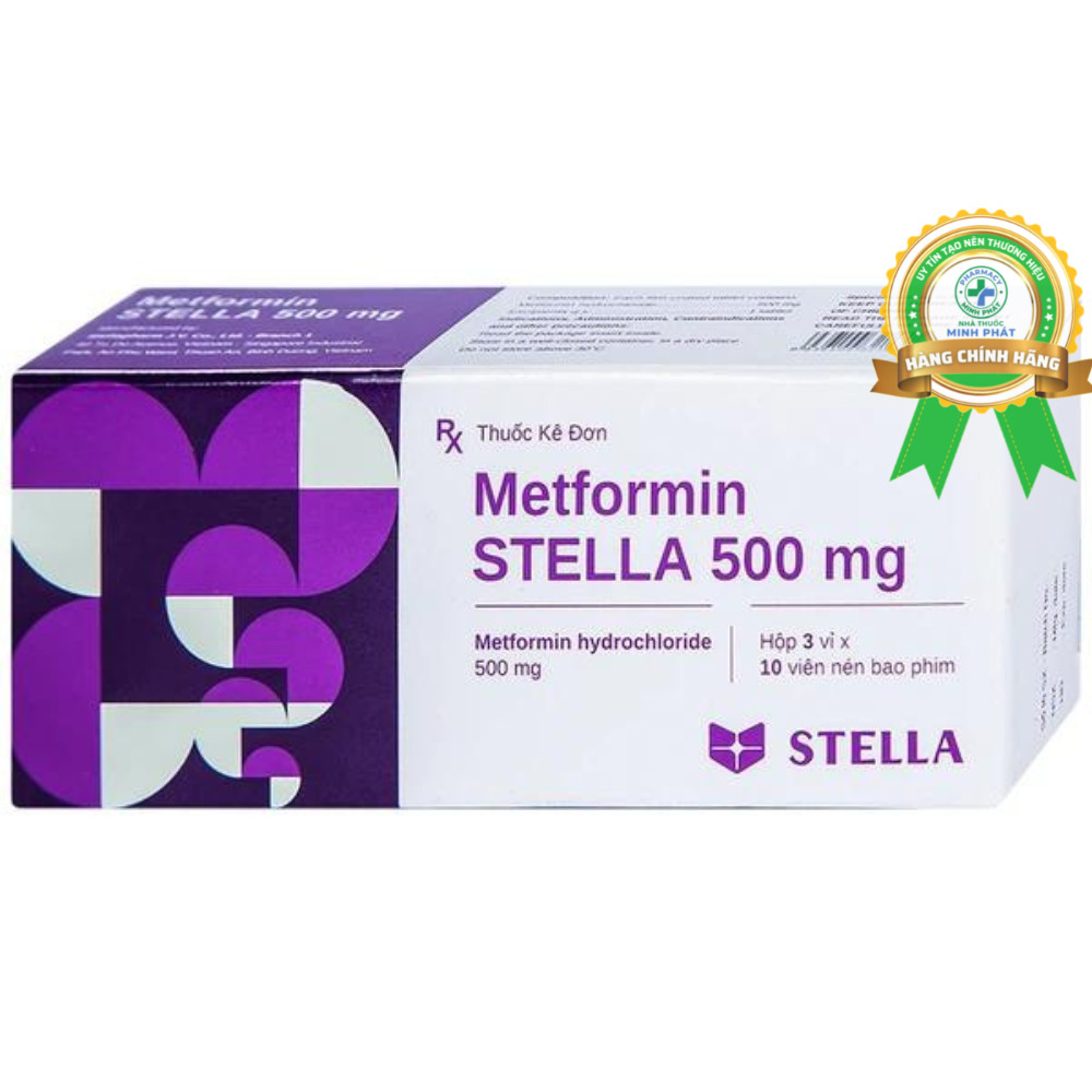 Thuốc Metformin Stella 500mg điều trị tiểu đường type 2 (3 vỉ x 10 viên)